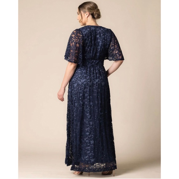Navy lace sequined full length gown - Picture 2 of 2